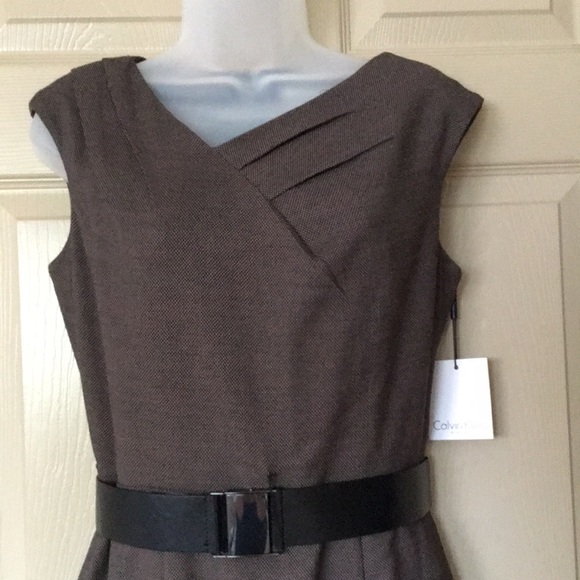 Beautiful Calvin Klein Brown Knit Belted Sheath Dress - NWT - Picture 2 of 8